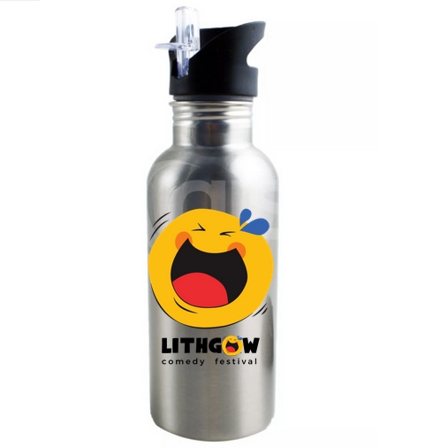 Lithgow Comedy Festival - Stainless Steel Water Bottle 600ML - Silver/Black